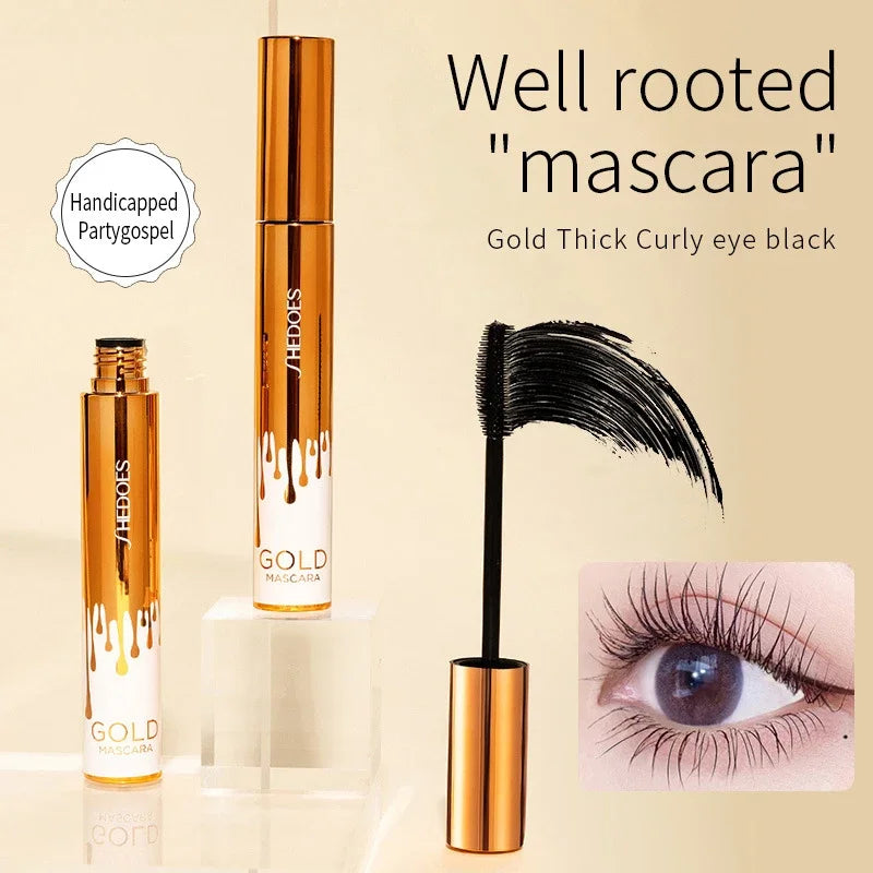 Thick Curly Eye Black Waterproof Non Smudging Slim Durable And Makeup Free Eye Black Gold Color Mascara