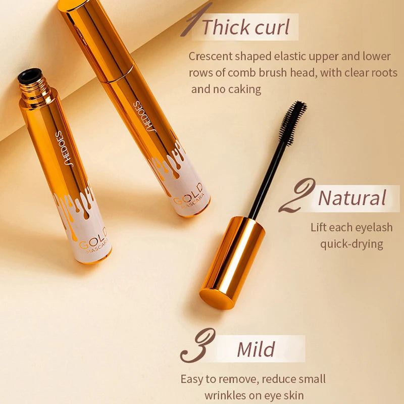 Thick Curly Eye Black Waterproof Non Smudging Slim Durable And Makeup Free Eye Black Gold Color Mascara